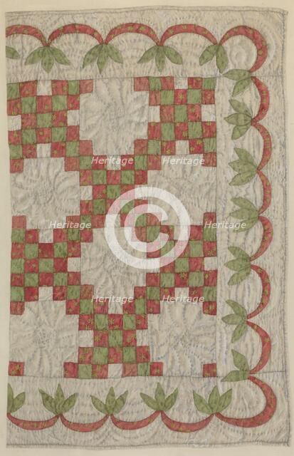 Quilt for Doll's Bed, c. 1940. Creator: Stella Mosher.