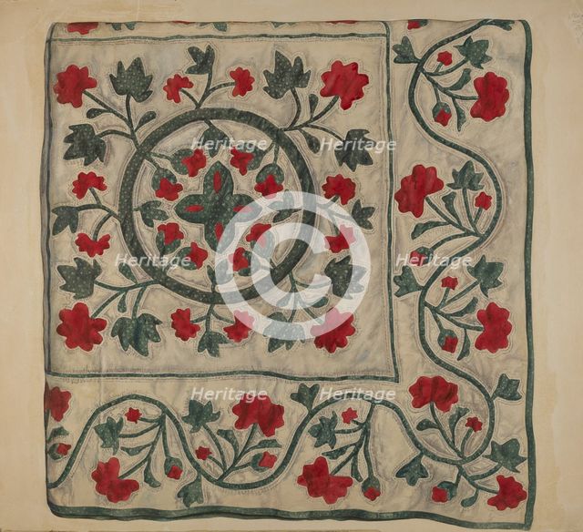 Quilt (Flowers in Circle), c. 1937. Creator: Ralph Atkinson.