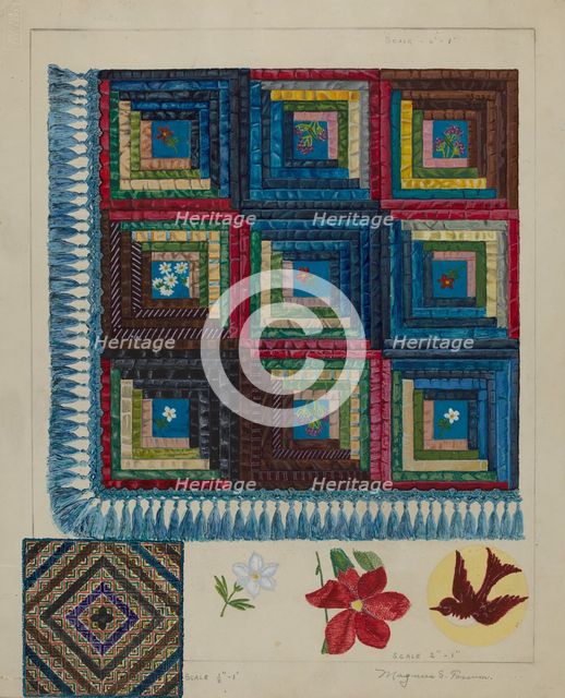 Quilt - Log Cabin Pattern, c. 1936. Creator: Magnus S. Fossum.