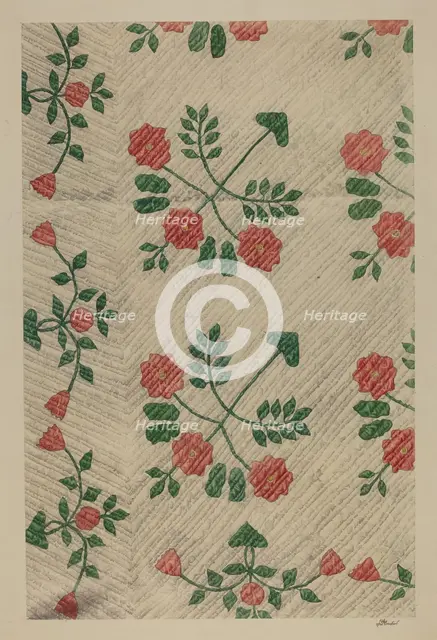 Quilt - Rose Design, 1938. Creator: Ralph Atkinson.