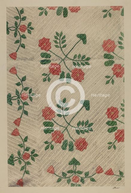 Quilt - Rose Design, 1938. Creator: Ralph Atkinson.