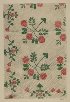 Quilt - Rose Design, 1938. Creator: Ralph Atkinson
