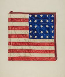 Quilt - Top Star and Flag Design, c. 1941. Creator: Fred Hassebrock
