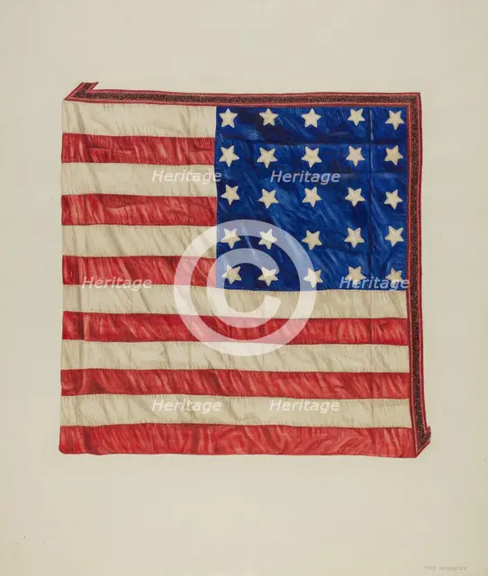 Quilt - Top Star and Flag Design, c. 1941. Creator: Fred Hassebrock.
