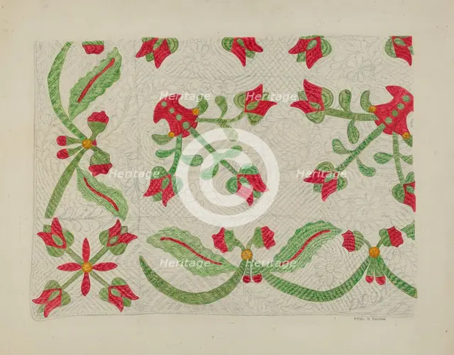 Quilt - Tulip Design, c. 1937. Creator: Ethel Dougan.