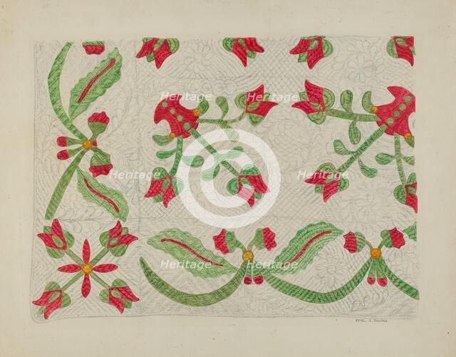 Quilt - Tulip Design, c. 1937. Creator: Ethel Dougan.