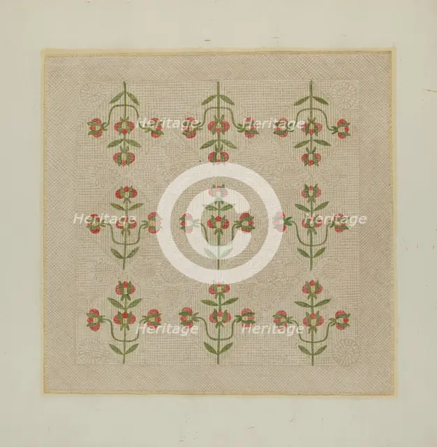 Quilt - Tulip Pattern, c. 1939. Creator: Fred Hassebrock.