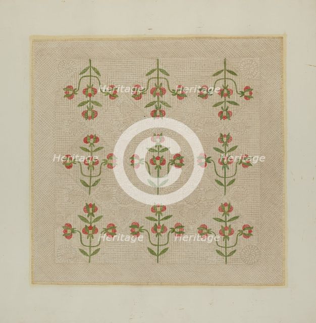 Quilt - Tulip Pattern, c. 1939. Creator: Fred Hassebrock.