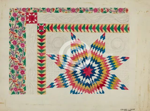 Quilted Applique Coverlet, c. 1936. Creator: Edward L Loper.