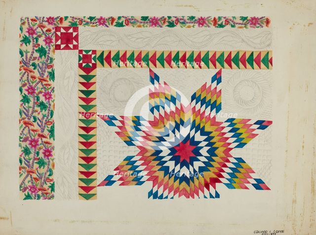 Quilted Applique Coverlet, c. 1936. Creator: Edward L Loper.