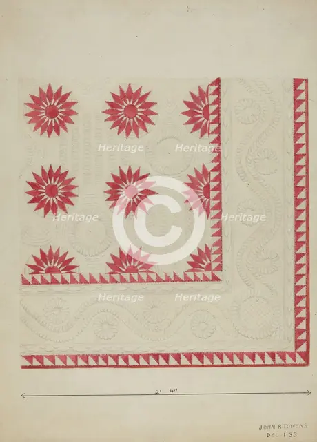 Quilted Applique Coverlet, c. 1936. Creator: John R. Towers.