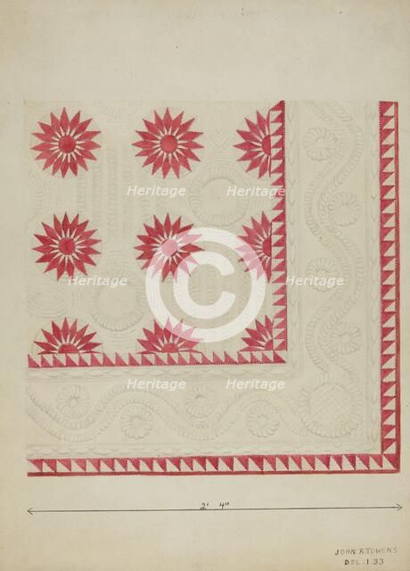 Quilted Applique Coverlet, c. 1936. Creator: John R. Towers.