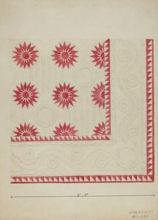 Quilted Applique Coverlet, c. 1936. Creator: John R. Towers