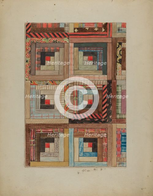 Quilted Pieces - Squares, 1935/1942. Creator: Unknown.