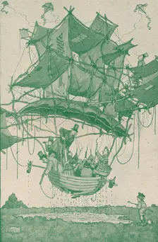 Quite an early type of waterplane making a trial flight from Hampstead Ponds c1918 (1919). Artist: W Heath Robinson