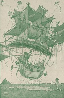 Quite an early type of waterplane making a trial flight from Hampstead Ponds c1918 (1919). Artist: W Heath Robinson