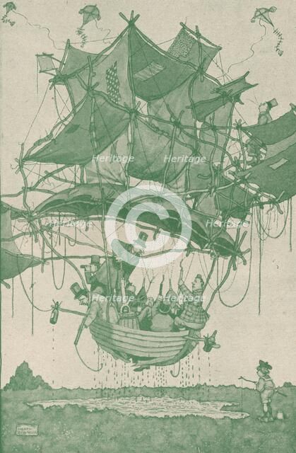 'Quite an early type of waterplane making a trial flight from Hampstead Ponds', c1918 (1919). Artist: W Heath Robinson.