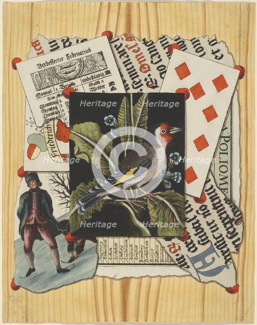 Quodlibet with Goldfinch, late 18th century. Creator: Christian Gottlob Winterschmidt.