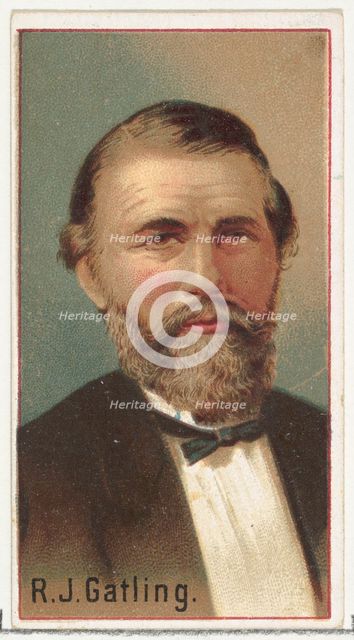 R. J. Gatling, printer's sample for the World's Inventors souvenir album (A25) for Allen &..., 1888. Creator: Allen & Ginter.
