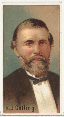 R. J. Gatling, printer's sample for the World's Inventors souvenir album (A25) for Allen &..., 1888. Creator: Allen & Ginter