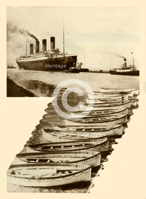 RMS 'Titanic' and lifeboats, 1912, (1935). Creator: Unknown.