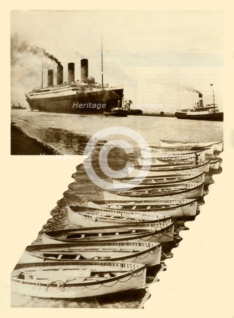RMS 'Titanic' and lifeboats, 1912, (1935). Creator: Unknown.
