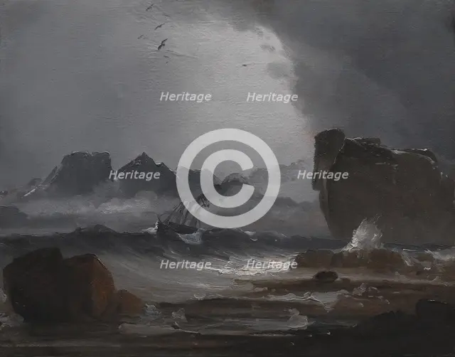 Rough Sea with a Steamer near the Coast of Norway, 1847-1850. Creator: Peder Balke.