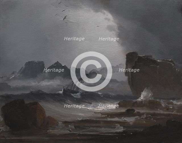 Rough Sea with a Steamer near the Coast of Norway, 1847-1850. Creator: Peder Balke.