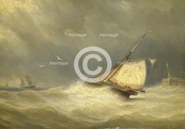 Rough Sea with Sailing Vessels, 1850-1859. Creator: Georges Johannes Hoffmann.
