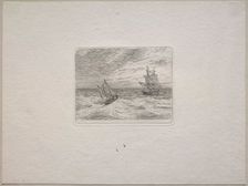 Rough Seas with a Two-master and Sailboat, 1838. Creator: Johann Christian Clausen Dahl (Norwegian, 1788-1857)