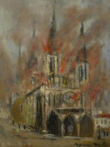 Rouen Cathedral in flames (Seine-Maritime), c1914. Creator: Utrillo, Maurice (1883-1955)