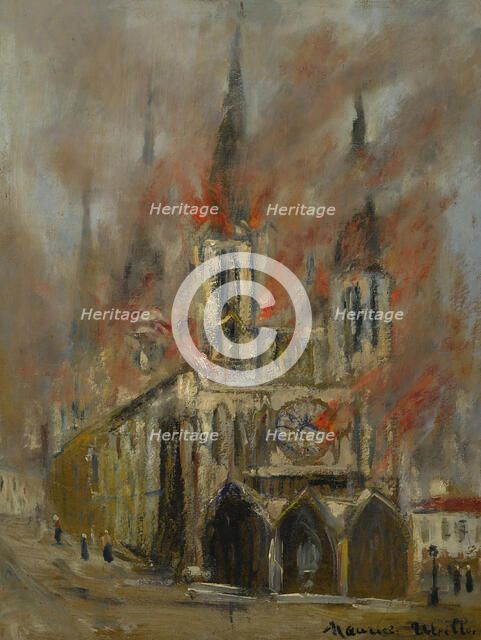 Rouen Cathedral in flames (Seine-Maritime), c1914. Creator: Utrillo, Maurice (1883-1955).