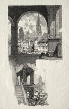 Rouen Illustré: Place de la Haute Vieille Tour; Edicule de la Fierte, 1896. Creator: Auguste Louis Lepère (French, 1849-1918)