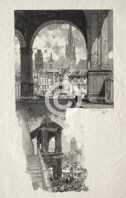 Rouen Illustré: Place de la Haute Vieille Tour; Edicule de la Fierte, 1896. Creator: Auguste Louis Lepère (French, 1849-1918).