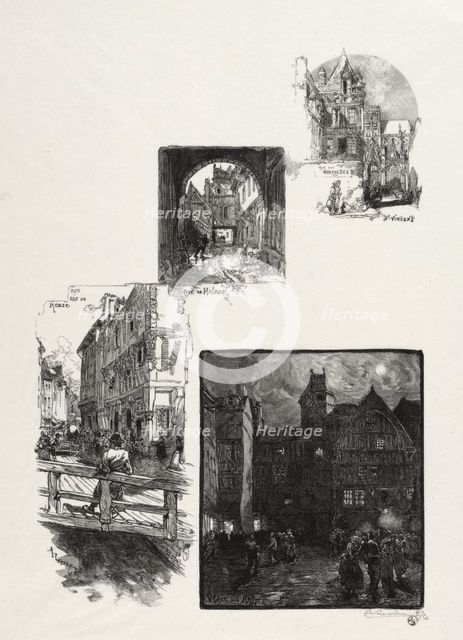 Rouen Illustré: Rue des Charretes; Rue de Halage; Rue Eau de Robec; Place des Arts, 1896. Creator: Auguste Louis Lepère (French, 1849-1918).