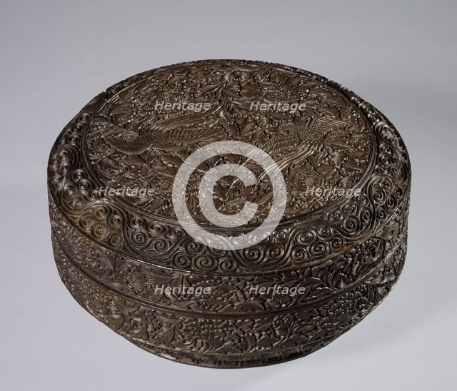 Round Box with Decoration of Two Pheasants and Peonies, late 1200s. Creator: Unknown.