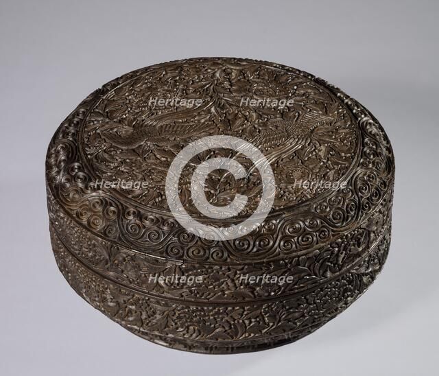 Round Box with Decoration of Two Pheasants and Peonies, late 1200s. Creator: Unknown.