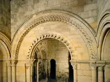 Round-headed archway with chevron ornament in the lower chapel, Dover Castle, Kent, c2000s(?)
