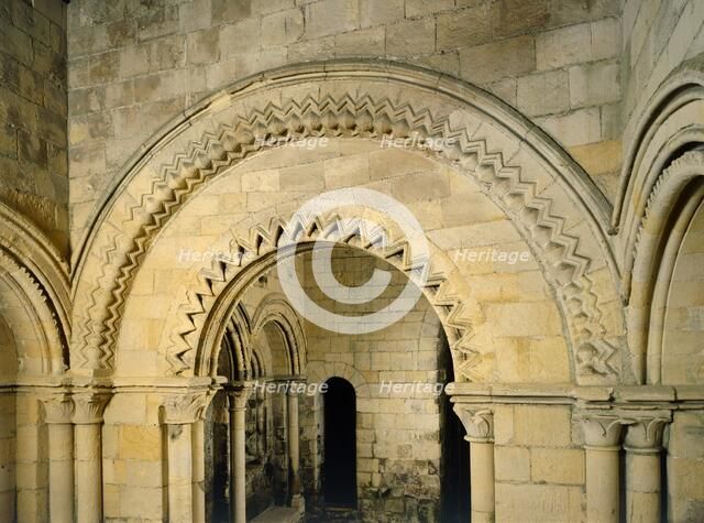 Round-headed archway with chevron ornament in the lower chapel, Dover Castle, Kent, c2000s(?). Artist: Unknown.