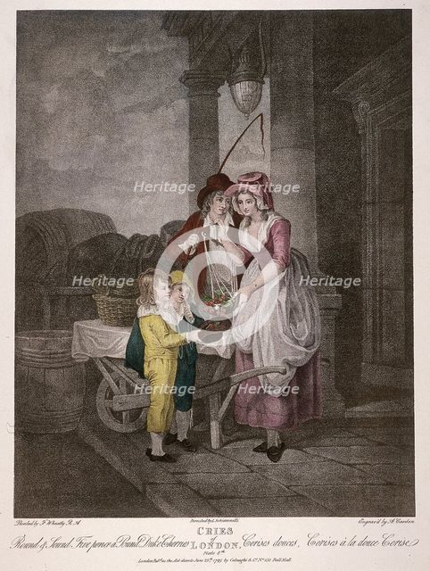 'Round & Sound Fivepence a Pound Duke Cherries', Cries of London, 1795. Artist: Antoine Cardon