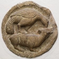 Roundel With a Bird Attacking a Rabbit, between 12th and 13th century. Creator: Unknown