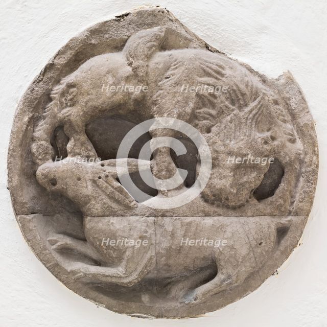 Roundel with a Feline Animal Attacking a Rabbit, between 12th and 13th century. Creator: Unknown.