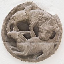 Roundel with a Feline Animal Attacking a Rabbit, between 12th and 13th century. Creator: Unknown
