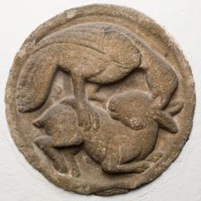 Roundel with Bird Attacking a Rabbit, between 12th and 13th century. Creator: Unknown