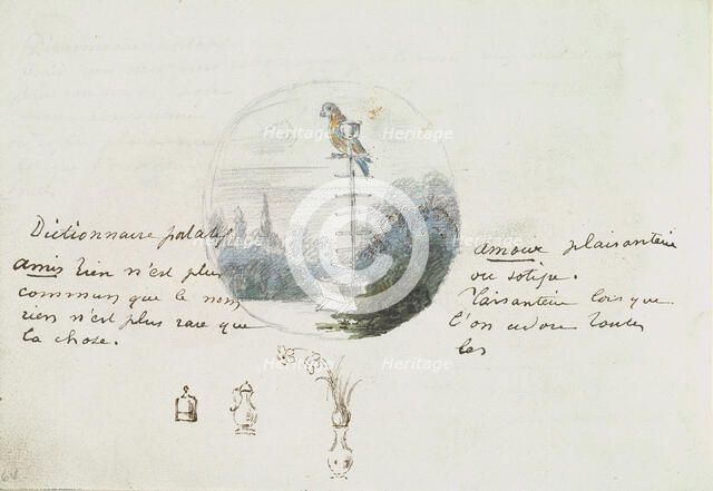 Roundel with Bird in a Landscape and Small Sketches, ca. 1785-90. Creator: Anon.