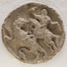 Roundel with Horsemen in Combat with a Feline Animal, between 12th and 13th century. Creator: Unknown