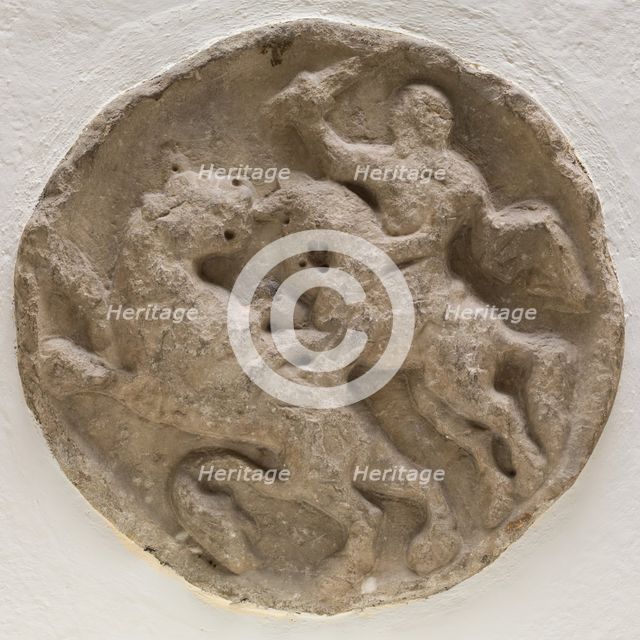 Roundel with Horsemen in Combat with a Feline Animal, between 12th and 13th century. Creator: Unknown.