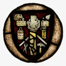 Roundel with Intruments of the Passion, French, early 15th century. Creator: Unknown