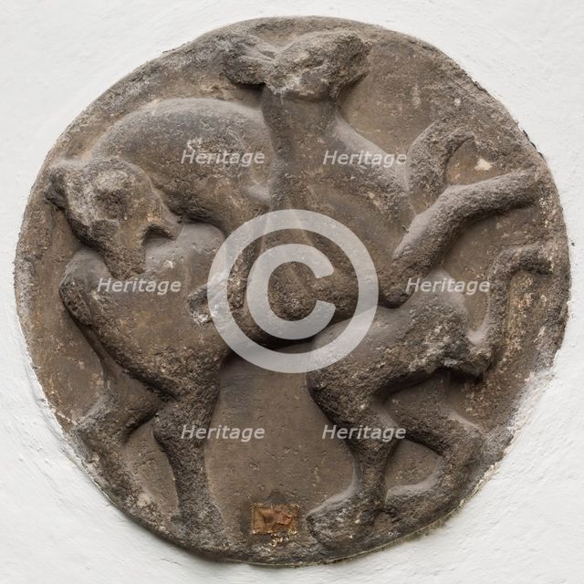 Roundel with Lion Attacking a Deer, between 12th and 13th century. Creator: Unknown.