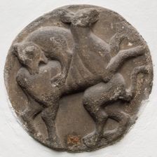Roundel with Lion Attacking a Deer, between 12th and 13th century. Creator: Unknown